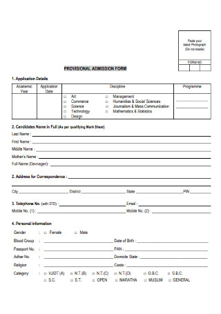 Provisional Admission Form