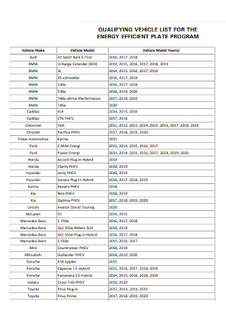 Qualifying Vehicle List Template