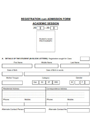 Registration Cum Admission Form