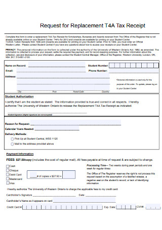 Request for Replacement Tax Receipt