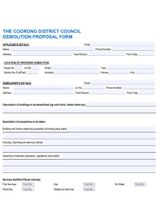 Sample Demolition Proposal Form