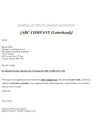 Sample Letter of Singing Authority