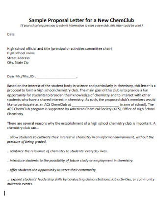 Sample Proposal Letter for ChemClub