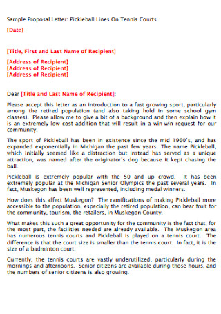 Sample Tennis Proposal Letter