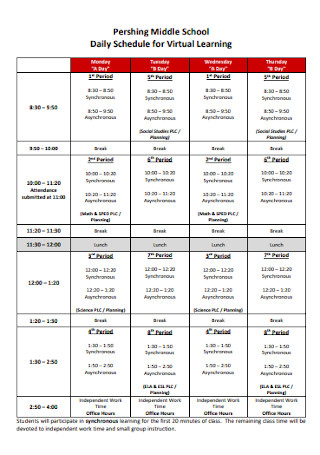 School Daily Schedule for Virtual Learning