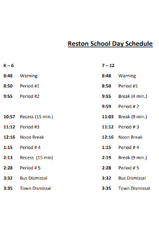 School Day Schedule Template