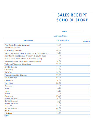 School Store Sales Receipt