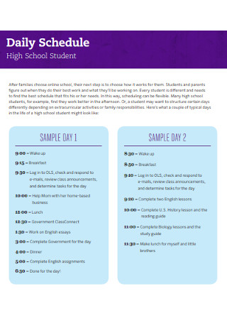 School Student Daily Schedule