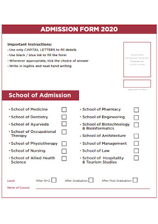 School of Admission Form Template