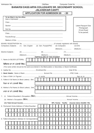 Secondary School of Admission Form