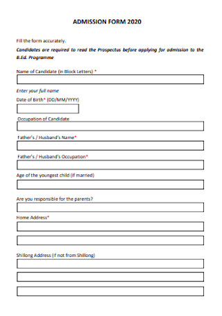 Simple Admission Form Template