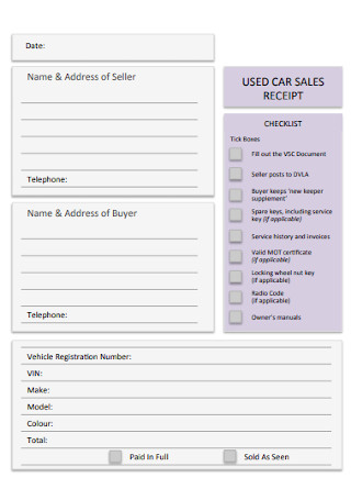 Simple Car Sales Receipt Template