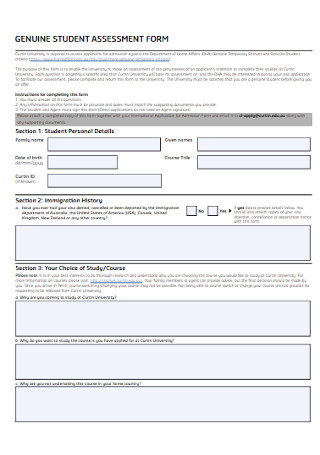 Student Assessment Form Template
