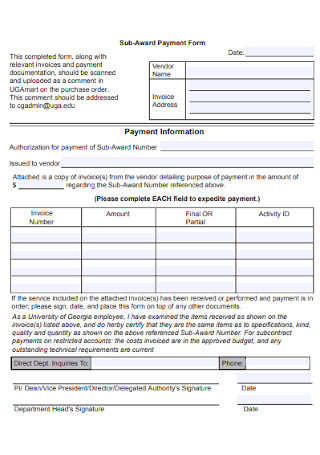 Sub Award Payment Form