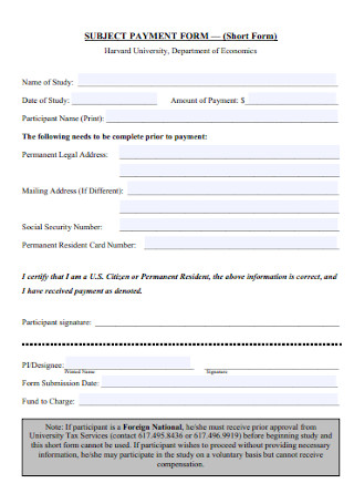 Subject Payment Form