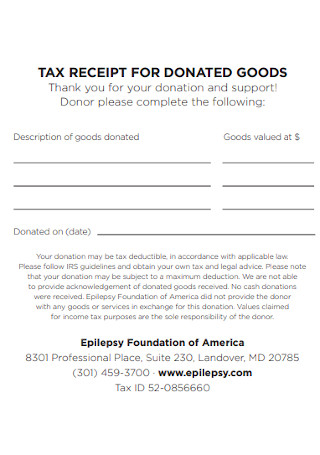 Tax Receipt for Donor Goods