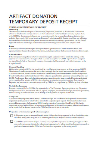 Temporary Donation Deposit Receipt