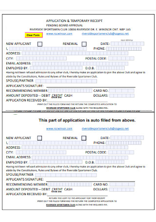 Temporary Receipt and Application Template