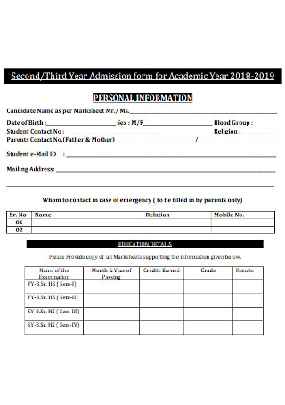 Third Year Admission Form