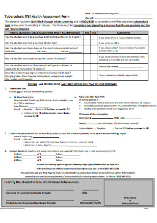Tuberculosis Health Assessment Form