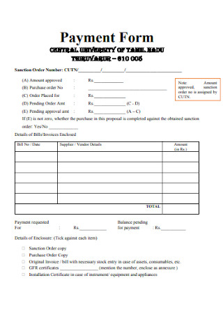 University Payment Form Template