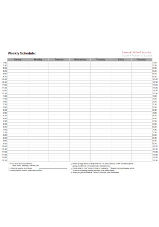 University Weekly Schedule Template