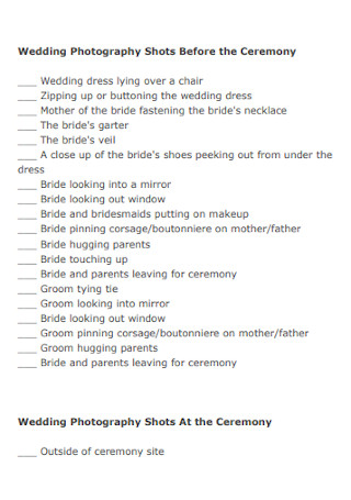 Wedding Cermony Photography Shots List