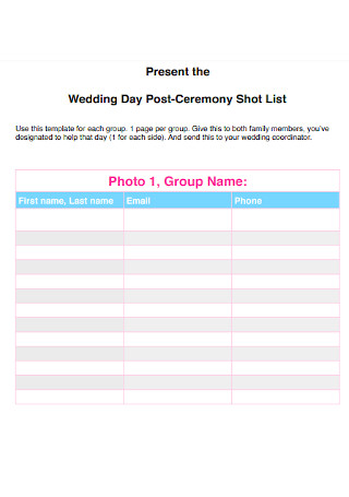 Wedding Day Post Ceremony Shot List