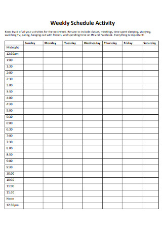 Weekly Schedule Activity Template
