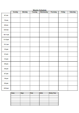 Weekly Schedule Format