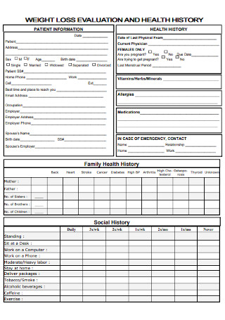 Weight Loss Health Assessment Form