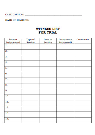 Witness List for Trail Template