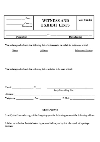 Witness and Exhibit List Template