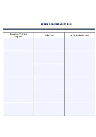 Work Content Skills List