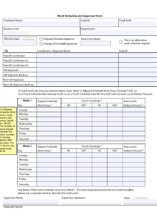 Work Schedule and Approver Form