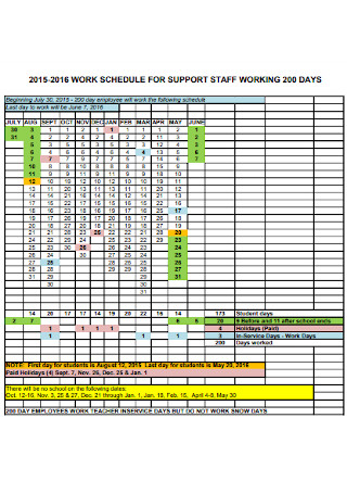 Work Schedule for Staff Template