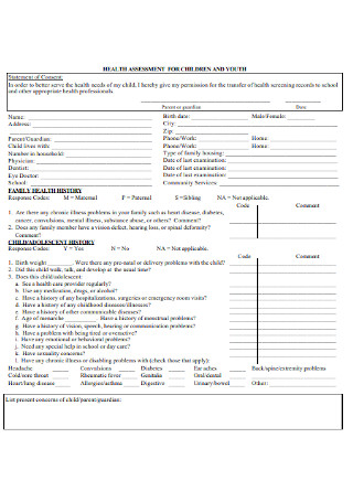 Youth Health Assessment Form