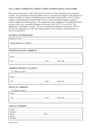 union Vendor Application Form