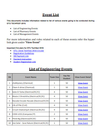 university Event List