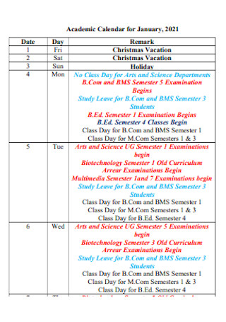 Academic Calendar Format