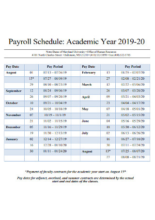 Academic Year Payroll Schedule