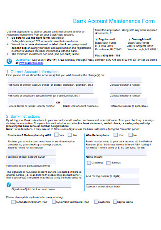 Bank Account Maintenance Form