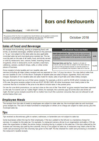 Bars and Restaurants Receipt