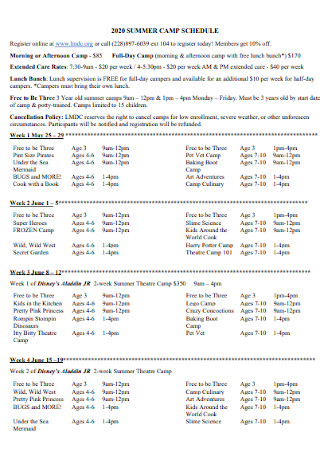 Basic Summer Camp Schedule