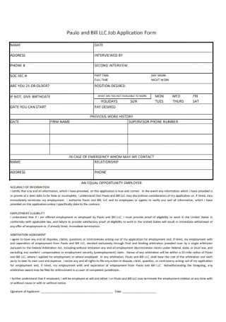 Bill Job Application Form