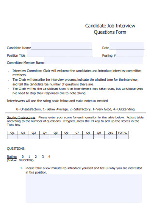 Candidate Job Interview Questions Form