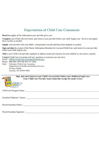 Child Care Consumers Receipt