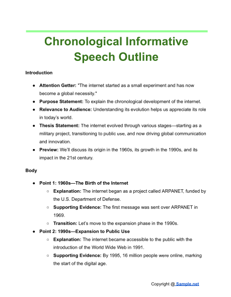 Chronological Informative Speech Outline