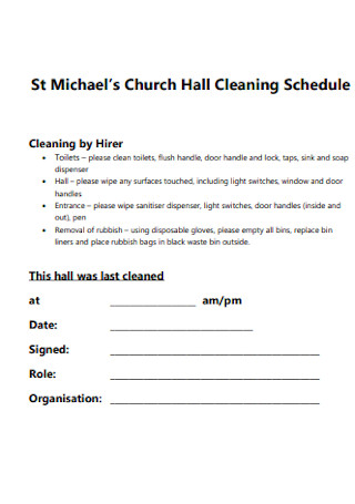 Church Hall Cleaning Schedule
