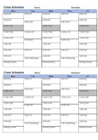Class Schedule Format